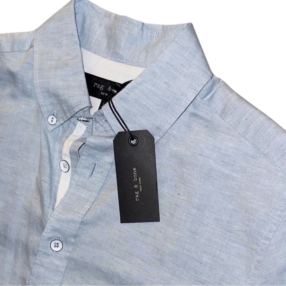 Rag & Bone New York Smith Shirt Light Blue Linen Blend - Picture 3 of 5